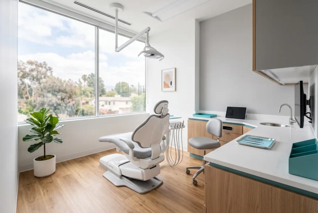 Bright, tidy dental treatment room in an emergency-focused Reseda dental office